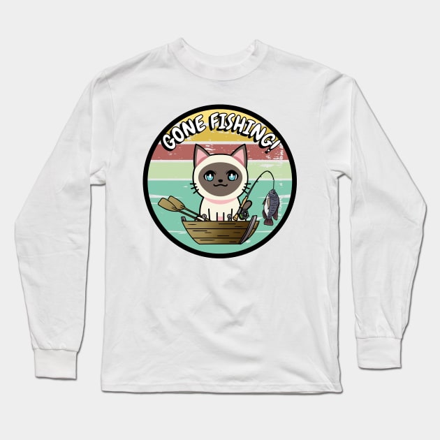 Cute white cat has gone fishing Long Sleeve T-Shirt by Pet Station